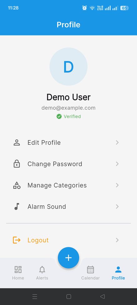 Remindr profile screen with reminder settings