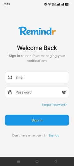 Signing in to Remindr — no credit card required